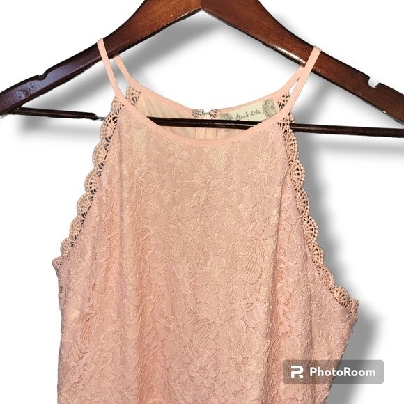 Altar’d State Spring Break Boho Tulie Pink Lace Halter Neckline Mini Dress Large - Picture 3 of 3